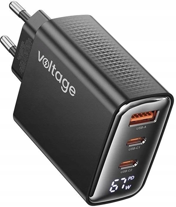 Attēls no adowarka voltage adowarka sieciowa GaN Charger 67W PD 3.0 QC 4.0 USB-A 2x USB-C Digital Display czarna