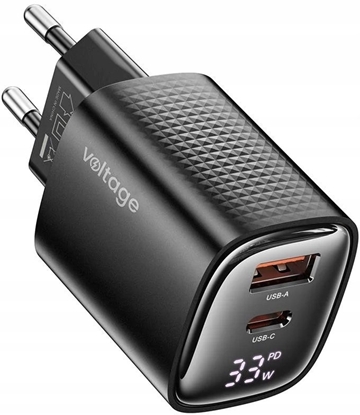 Attēls no adowarka voltage adowarka sieciowa GaN Charger Mini 33W PD 3.0 QC 3.0 USB-A USB-C Digital Display czarna