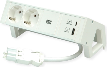 Attēls no Bachmann DESK2 ALU WHITE 2x earthing contact, USB Charger 22W A&C, 0.2m GST18