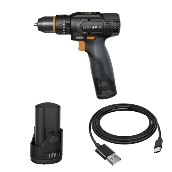 Picture of Batavia B.V. 12V Cordless Combi Drill - Fixxpack 2.0 Set (incl. 2.0Ah Battery & USB-C charging Cable)
