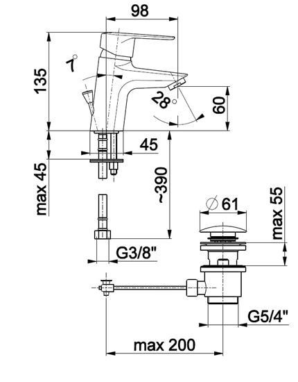 Picture of Bateria umywalkowa KFA German stojca chrom (4512-815-00)