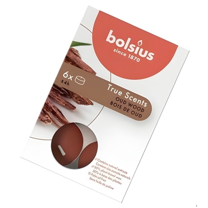 Attēls no Bolsius True Scents Tealights Scented Candles Oud Wood 6pcs