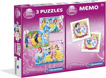Изображение Clementoni Puzzle 3w1 2x20 + 100 - Memo Ksiniczki (07806)