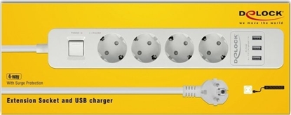 Изображение Delock Extension Socket 4-way with Surge Protection and USB charger white