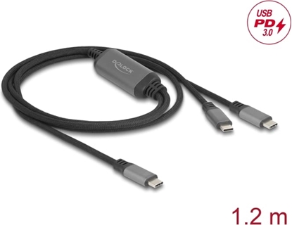 Attēls no Delock USB-C™ Y-Cable 1 x male to 2 x male PD 3.0 100 W intelligent power distribution 1.2 m