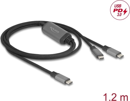 Picture of Delock USB-C™ Y-Cable 1 x male to 2 x male PD 3.0 100 W intelligent power distribution 1.2 m