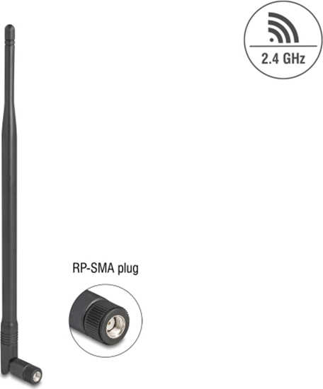 Picture of Delock WiFi 2.4 GHz Antenna RP-SMA plug 7 dBi omnidirectional with tilt joint black