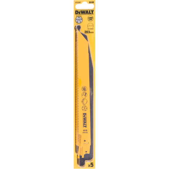 Picture of Dewalt Brzeszczoty do pilarek szablowych BIM 203mm podz. 1,8-2,5mm 5szt. DT2387