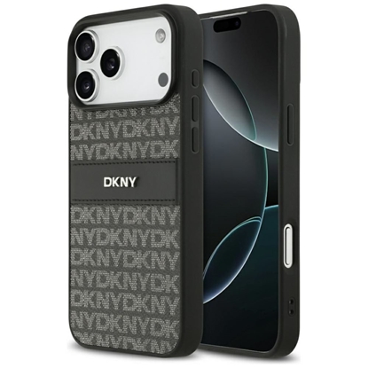 Attēls no DKNY DKNY Repeat Texture Pattern with Tonal Stripe Case for iPhone 17 Pro Max - Black