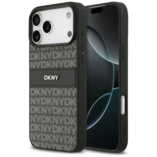 Picture of DKNY DKNY Repeat Texture Pattern with Tonal Stripe Case for iPhone 17 Pro Max - Black