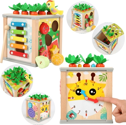 Picture of LeanToys Drewniana Kostka Edukacyjna Sorter 5W1 Ukadanka Skrzynka Klocki