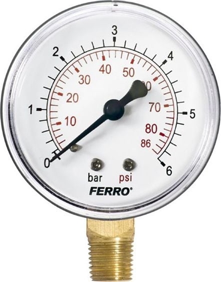 Изображение Ferro Manometr 63mm 1/4" 0-6bar radialny boczny - M6306R