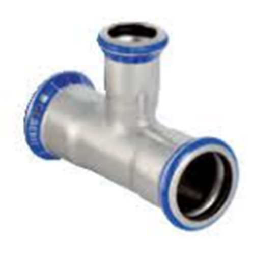 Изображение Geberit Trójnik redukcyjny Mapress Edelstahl DN 20 x 15 x 15 ze wskanikiem zaprasowania (31228)