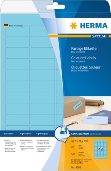 Picture of Herma Etykiety kolorowe 4368, A4, 45,7 x 21,2 mm, papier matowy niebieski, 960 szt (4368)