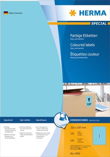 Изображение Herma Etiketten A4 blau 210x297 mm Papier matt  100 St.