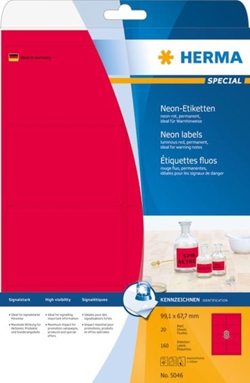 Изображение Herma Etiketten A4 neon-rot 99,1x67,7 mm Papier matt 160 St.