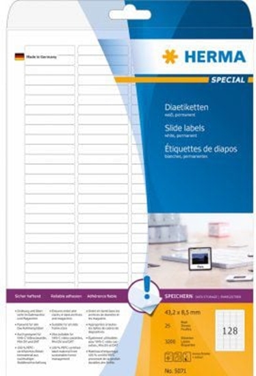 Picture of Herma Etykiety slajdów, biay, 43,2 x 8,5 mm, do wszystkich klatek slajdów, matowy papier, 25 arkuszy (5071)