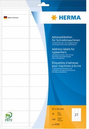 Attēls no Herma Naklejki adresowe dla maszyn do pisania, biay, 67 x 30 mm, 540 sztuk (4430)