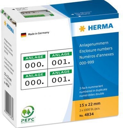 Изображение Herma Numery aktywów, samoprzylepne, zielonym nadrukiem 15 x 22mm, 1000 sztuk (4834)
