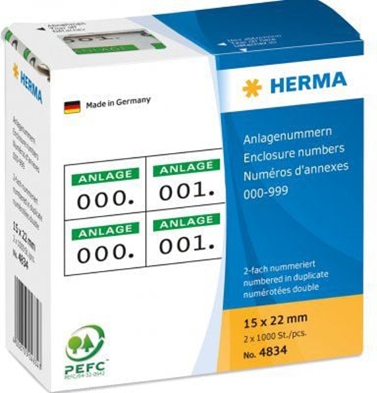 Изображение Herma Numery aktywów, samoprzylepne, zielonym nadrukiem 15 x 22mm, 1000 sztuk (4834)