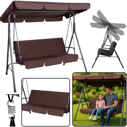 Picture of Hutawka Trzyosobowa Ogrodowa Bujana Poduszki Materac Brzowa