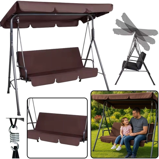 Picture of Hutawka Trzyosobowa Ogrodowa Bujana Poduszki Materac Brzowa