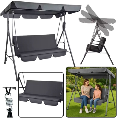 Picture of Hutawka Trzyosobowa Ogrodowa Bujana Poduszki Materac Szara