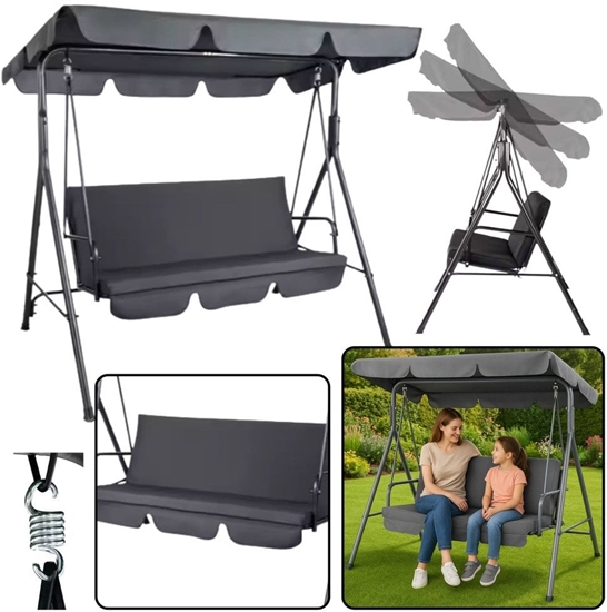 Picture of Hutawka Trzyosobowa Ogrodowa Bujana Poduszki Materac Szara