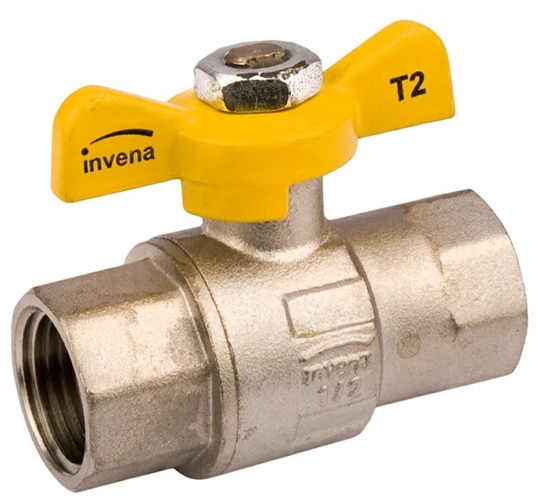 Изображение Invena Kurek gazowy z pokrtem motylkowym gwint wewntrzny/wewntrzny 1/2\" - GZ-20-015