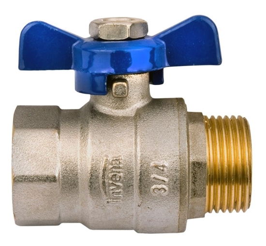 Изображение Invena Kurek kulowy typ ciki z pokrtem motylkowym gwint zewntrzny/wewntrzny 3/4\" - ZK-64-020