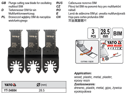 Изображение Yato Brzeszczot wgbny BIM do narzdzia wielofunkcyjnego 28,5mm 3szt. (YT-34684)