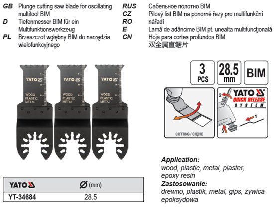 Изображение Yato Brzeszczot wgbny BIM do narzdzia wielofunkcyjnego 28,5mm 3szt. (YT-34684)