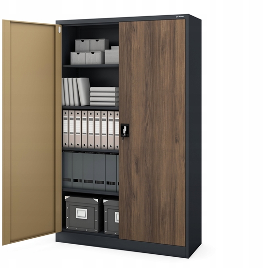 Picture of Jan Nowak Szafa biurowa metalowa na dokumenty JAN II, antracyt/orzech