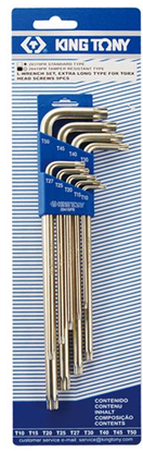Изображение King Tony Zestaw kluczy trzpieniowych torx typ L T10-T50 z otworem 9szt. (20419PR)