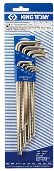 Изображение King Tony Zestaw kluczy trzpieniowych torx typ L T10-T50 z otworem 9szt. (20419PR)