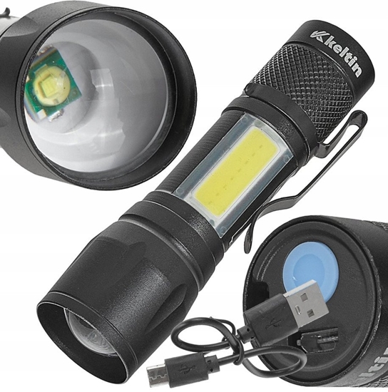 Picture of Latarka KELTIN Latarka mini  taktyczna LED COB 10W 500mAh 500lm IPX5  kartonik wystawowy (12/96)