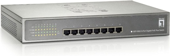 Picture of Level One LevelOne GEP-0822 tīkla pārslēgs Gigabit Ethernet (10/100/1000) Power over Ethernet (PoE) Pelēks