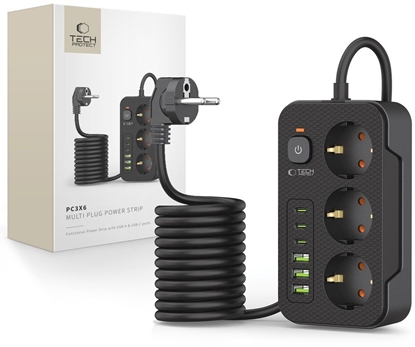 Изображение Listwa zasilajca Tech-Protect 3 gniazda 2 m czarna (5906302310555)