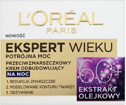 Изображение LOreal Paris Ekspert Wieku 60+ Przeciwzmarszczkowy krem odbudowujcy na noc 50ml