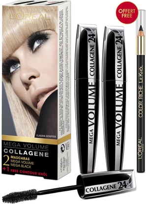 Изображение LOreal Paris Mascara Mega Volume Collagene 24h Zestaw dla kobiet 2x 9ml Mascara Mega Volume Collagene 24h + 2g Eye Contour Khol Black