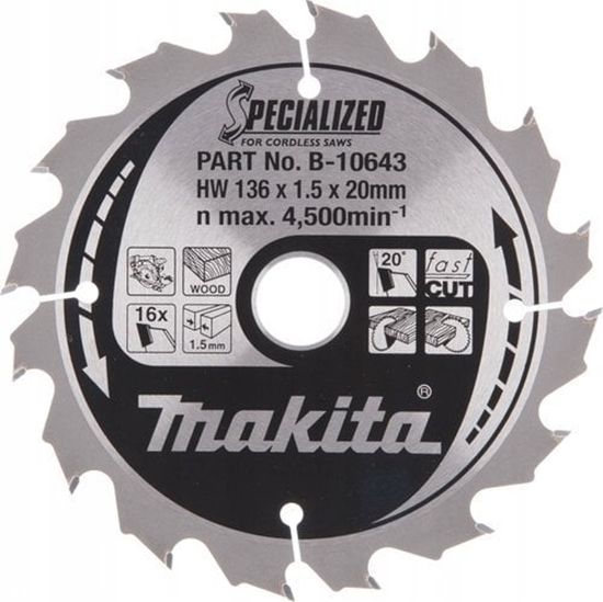 Изображение Griešanas disks kokam Makita; 136x1,5x20,0 mm; Z16