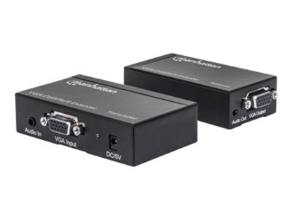 Изображение Manhattan VGA Cat5/5e/6 Extender, Extends video and audio signals up to 300m (With Euro 2-pin plug), Black, Three Year Warranty, Box