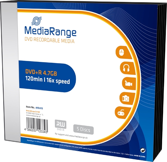 Picture of Mediarange DVD+R 4.7GB   5pcs Pack 16x Slimcase