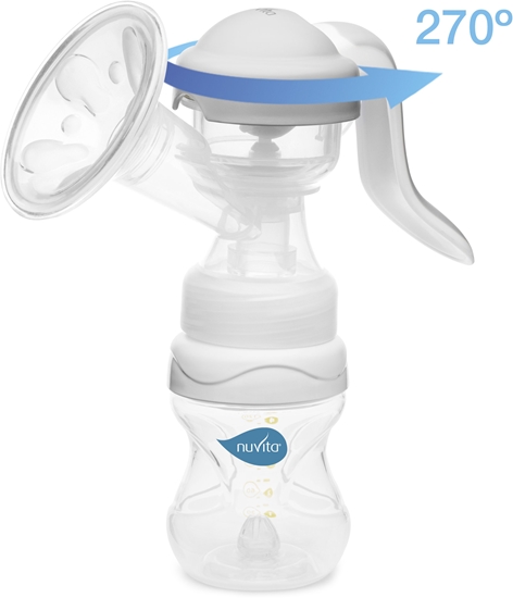 Изображение Nuvita Materno Twist Laktator rczny dwufazowy z obrotow rczka 270°, Szary + butelka 150ml
