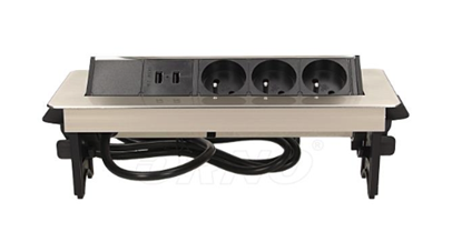 Attēls no Orno Gniazdo wpuszczane w blat 3x250V w niklowanej obudowie z adowark 2xUSB i przewodem 1,8m