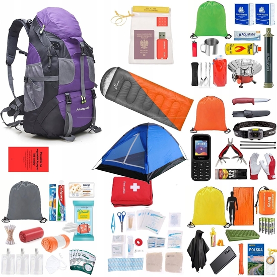 Picture of Plecak turystyczny vidaXL Plecak Ewakuacyjny Z Wyposaeniem Zestaw Wszystko Co Potrzeba Readypack X2 Fioletowy