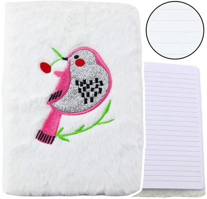 Picture of Pluszowy Notatnik W Linie Z Ptakiem Srebrny Brokat Biay