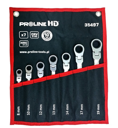 Attēls no Pro-Line Zestaw kluczy pasko-oczkowych z grzechotk i przegubem 8-19mm 7szt. (35487)