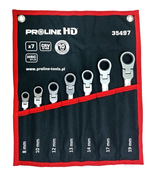 Picture of Pro-Line Zestaw kluczy pasko-oczkowych z grzechotk i przegubem 8-19mm 7szt. (35487)