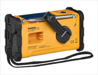 Attēls no Radio budowlane Sangean Radio zewntrzne z FM, AM i RDS, funkcja adowania akumulatora, latarka, adowalne, korba rczna, panel soneczny, czarny i óty